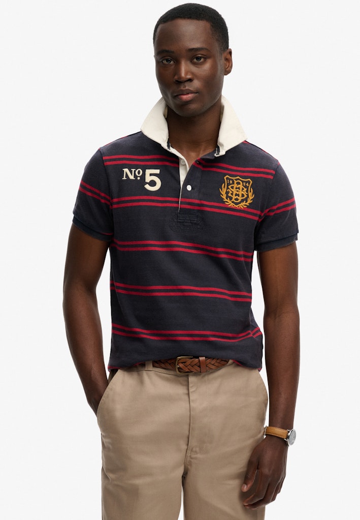 Double Emblem Jersey Short Sleeve Rugby Polo Top