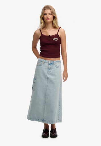 Denim Cargo Maxi Skirt