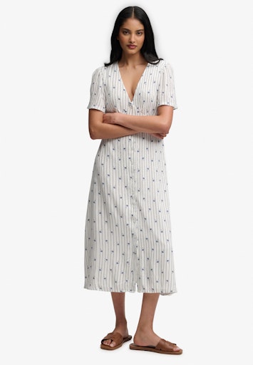 Printed Button Short Sleeve Midi Tea Dress